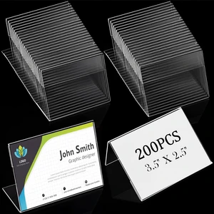 200 Pcs 3.5x2.5 Mini Acrylic Sign Holder Slant Back Display Stands Small Business Cards Holder L Shaped Mini Clear Name Display for Desk, Office Classroom Home Office Tags 200 Pcs 3.5x2.5 Mini Acrylic Sign Holder Slant Back Display Stands Small Business Cards Holder L Shaped Mini Clear Name Display for Desk, Office Classroom Home Office Tags