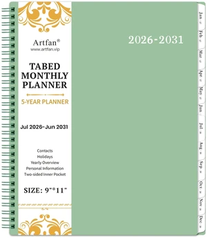 2026-2031 Monthly Planner/Monthly Calendar - 5 Year monthly Planner Jul. 2026 - Jun. 2031, 9" x 11", Double-Side Pocket + Durable Polypropylene Cover - Sage Green 2026-2031 Monthly Planner/Monthly Calendar - 5 Year monthly Planner Jul. 2026 - Jun. 2031, 9" x 11", Double-Side Pocket + Durable Polypropylene Cover - Sage Green