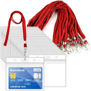 30Pcs Horizontal Name Tags Badge ID Card Holders and 30Pcs Red Lanyards Clear Plastic ID Badge Holders with Flat Neck Lanyards with Swivel Hook 30Pcs Horizontal Name Tags Badge ID Card Holders and 30Pcs Red Lanyards Clear Plastic ID Badge Holders with Flat Neck Lanyards with Swivel Hook