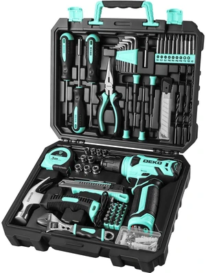 Drill Set: Tool Set with 8V Cordless Drill, Home Tool Kit with Drill, Hand Tool Kits for Women 126 Piece, Turquoise Drill Set: Tool Set with 8V Cordless Drill, Home Tool Kit with Drill, Hand Tool Kits for Women 126 Piece, Turquoise