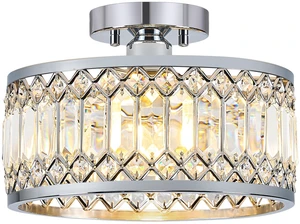 Crystal Chrome Ceiling Light, 1-Light Semi Flush Light Fixture, 11in Flush Mount Hallway Chandelier, Small Light Fixture Ceiling Mount, Modern Ceiling Lamp for Entryway Closet, Bulb Not Included Crystal Chrome Ceiling Light, 1-Light Semi Flush Light Fixture, 11in Flush Mount Hallway Chandelier, Small Light Fixture Ceiling Mount, Modern Ceiling Lamp for Entryway Closet, Bulb Not Included