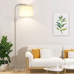 Fully Dimmable Floor Lamp with 9W LED Bulb, Standing Lamp for Living Room with Adjustable Head, Modern Tall Light with Rotary Switch for Office, Light Gold and Beige Fully Dimmable Floor Lamp with 9W LED Bulb, Standing Lamp for Living Room with Adjustable Head, Modern Tall Light with Rotary Switch for Office, Light Gold and Beige
