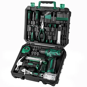 Tool Kit: 8V Cordless Drill, Home Toolbox with storage case, Hand Tool set for Home Repairs 126 Piece, Green Tool Kit: 8V Cordless Drill, Home Toolbox with storage case, Hand Tool set for Home Repairs 126 Piece, Green