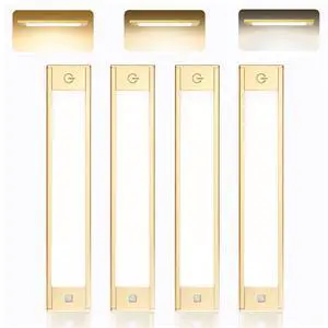 Motion Sensor Cabinet Light, Rechargeable, Dimmable, 4Pcs, 9in Gold aluminum, magnetic wireless, 1800mAh, 3 color temps & dimmable, ideal for kitchen, closet, shelf & stair Motion Sensor Cabinet Light, Rechargeable, Dimmable, 4Pcs, 9in Gold aluminum, magnetic wireless, 1800mAh, 3 color temps & dimmable, ideal for kitchen, closet, shelf & stair