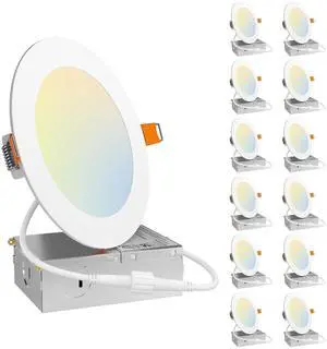 12 Pack 5 Inch LED Recessed Lighting, Canless Wafer Downlight, White 5CCT 2700K-5000K, 5%-100% Dimmable, Ultra-thin, Metal housing, 900LM 11W 120V, IC & Damp Rated, ETL & FCC, 50000h Life Span 12 Pack 5 Inch LED Recessed Lighting, Canless Wafer Downlight, White 5CCT 2700K-5000K, 5%-100% Dimmable, Ultra-thin, Metal housing, 900LM 11W 120V, IC & Damp Rated, ETL & FCC, 50000h Life Span