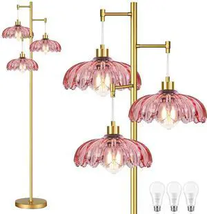 Pink Floor Lamp for Living Room,Bedroom,Gold Flower Mid Century Modern Standing Lamp Brass Tree 3 Light Tall Floor Lamps Vintage Floor Lights Glass Lamp Shade Farmhouse Boho Bohemian Pink Floor Lamp for Living Room,Bedroom,Gold Flower Mid Century Modern Standing Lamp Brass Tree 3 Light Tall Floor Lamps Vintage Floor Lights Glass Lamp Shade Farmhouse Boho Bohemian