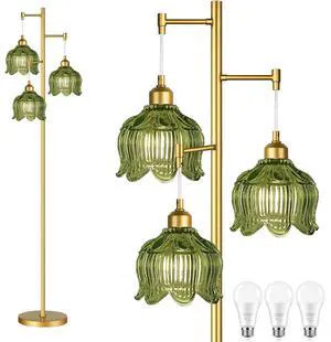 Glass Floor Lamp for Living Room,Bedroom,Gold Mid Century Modern Standing Lamp Brass Tree 3 Light Tall Floor Lamps Vintage Retro Floor Lights Green Flower Lamp Shade Farmhouse Boho Bohemian Glass Floor Lamp for Living Room,Bedroom,Gold Mid Century Modern Standing Lamp Brass Tree 3 Light Tall Floor Lamps Vintage Retro Floor Lights Green Flower Lamp Shade Farmhouse Boho Bohemian