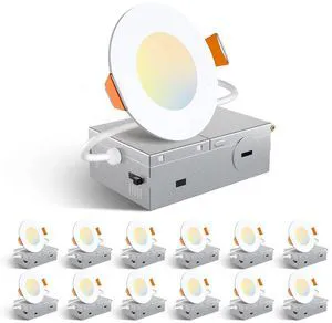 12 Pack 3 Inch LED Recessed Lighting, Canless Wafer Downlight, White 5CCT 2700K-5000K, 5%-100% Dimmable, Ultra-thin, Metal housing, 500LM 7W 120V, IC & Damp Rated, ETL & FCC, 50000h Life Span 12 Pack 3 Inch LED Recessed Lighting, Canless Wafer Downlight, White 5CCT 2700K-5000K, 5%-100% Dimmable, Ultra-thin, Metal housing, 500LM 7W 120V, IC & Damp Rated, ETL & FCC, 50000h Life Span