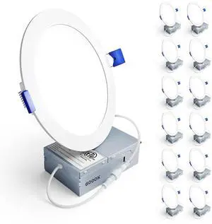 12 Pack 6 Inch LED Recessed Ceiling Light, 6000K, 1200LM 12W 120V 5%-100% Dimming, Ultra-Thin Canless Wafer Downlight with Junction Box, High Brightness, Damp Rated, ETL&FCC&IC 12 Pack 6 Inch LED Recessed Ceiling Light, 6000K, 1200LM 12W 120V 5%-100% Dimming, Ultra-Thin Canless Wafer Downlight with Junction Box, High Brightness, Damp Rated, ETL&FCC&IC