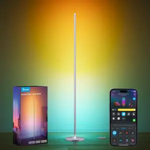 RGBIC Floor Lamp, 1000lm LED Corner Lamp Works with Alexa, Smart Modern Floor Lamp with Music Sync and Color Changing Standing Lamp for Bedroom Living Room Silver RGBIC Floor Lamp, 1000lm LED Corner Lamp Works with Alexa, Smart Modern Floor Lamp with Music Sync and Color Changing Standing Lamp for Bedroom Living Room Silver