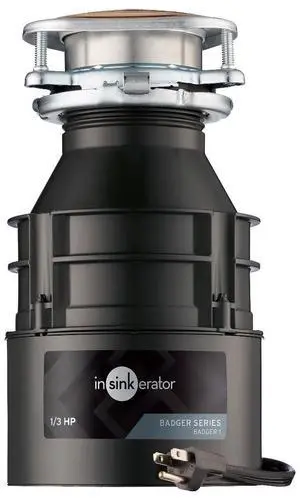 Badger 1 Garbage Disposal with Power Cord, Standard Series 1/3 HP Continuous Feed Food Waste Disposer, Badger 1 W/C Badger 1 Garbage Disposal with Power Cord, Standard Series 1/3 HP Continuous Feed Food Waste Disposer, Badger 1 W/C