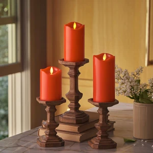 Co. Set of 3 (3" x 4.5",5.5",6.5") Flameless LED Flickering Battery Candle Moving Flame Pillar, Melted Edge, Real Wax Smooth Finish (Bright Red) Co. Set of 3 (3" x 4.5",5.5",6.5") Flameless LED Flickering Battery Candle Moving Flame Pillar, Melted Edge, Real Wax Smooth Finish (Bright Red)