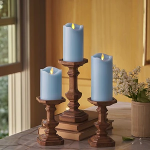 Co. Set of 3 (3" x 4.5",5.5",6.5") Flameless LED Flickering Battery Candle Moving Flame Pillar, Melted Edge, Real Wax Smooth Finish (Pastel Blue) Co. Set of 3 (3" x 4.5",5.5",6.5") Flameless LED Flickering Battery Candle Moving Flame Pillar, Melted Edge, Real Wax Smooth Finish (Pastel Blue)