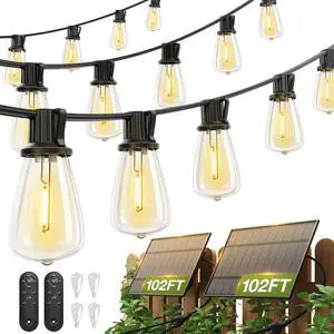 204FT(96*2) Solar String Lights Outdoor,Waterproof Dimmable 60+4 LED Patio Lights with Remote & USB Charging, Timer, 3 Light Modes, Shatterproof, Solar Lights Outdoor for Camping Backyard Garden 204FT(96*2) Solar String Lights Outdoor,Waterproof Dimmable 60+4 LED Patio Lights with Remote & USB Charging, Timer, 3 Light Modes, Shatterproof, Solar Lights Outdoor for Camping Backyard Garden