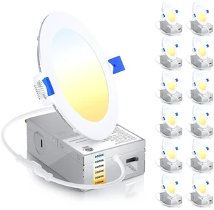 12 Pack 4 Inch LED Recessed Ceiling Light, 6CCT, 750LM 9W 120V 2700K-6000K Selectable, 5%-100% Dimming, Ultra-Thin Canless Wafer Downlight with Junction Box, Damp Rated, ETL&FCC&IC 12 Pack 4 Inch LED Recessed Ceiling Light, 6CCT, 750LM 9W 120V 2700K-6000K Selectable, 5%-100% Dimming, Ultra-Thin Canless Wafer Downlight with Junction Box, Damp Rated, ETL&FCC&IC