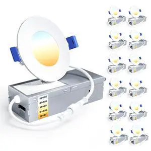 12 Pack 3 Inch LED Recessed Ceiling Light, 5CCT, 500LM 6W 120V 2700K-5000K Selectable, 5%-100% Dimming, Ultra-Thin Canless Wafer Downlight with Junction Box, Damp Rated, ETL&FCC&IC 12 Pack 3 Inch LED Recessed Ceiling Light, 5CCT, 500LM 6W 120V 2700K-5000K Selectable, 5%-100% Dimming, Ultra-Thin Canless Wafer Downlight with Junction Box, Damp Rated, ETL&FCC&IC