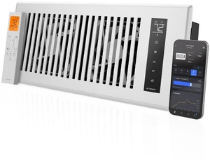 AIRTAP T4, White Register Booster Fan for 4x12 Openings Automatic Open/Close Vents, Wireless LCD Temperature Controller, WiFi App, Quiet 10-Speeds, Smart Home AIRTAP T4, White Register Booster Fan for 4x12 Openings Automatic Open/Close Vents, Wireless LCD Temperature Controller, WiFi App, Quiet 10-Speeds, Smart Home