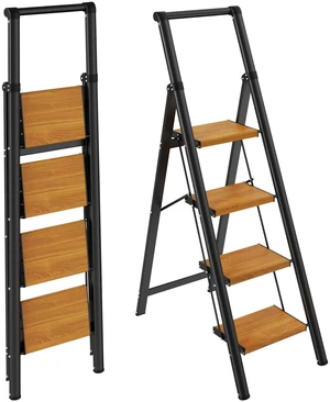 4 Step Ladder, Lightweight Aluminum Folding Step Stool Anti-Slip Wide Pedal, 330lbs Capacity Step Ladder for Household Kitchen Office, BlackWoodgrain 4 Step Ladder, Lightweight Aluminum Folding Step Stool Anti-Slip Wide Pedal, 330lbs Capacity Step Ladder for Household Kitchen Office, BlackWoodgrain
