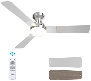 52 Inch Nickel Low Profile Ceiling Fans with Lights and Remote Flush mount, 3-color dimmable light, quiet reversible DC motor, easy install, memory, timer, bedroom, covered outdoor areas 52 Inch Nickel Low Profile Ceiling Fans with Lights and Remote Flush mount, 3-color dimmable light, quiet reversible DC motor, easy install, memory, timer, bedroom, covered outdoor areas