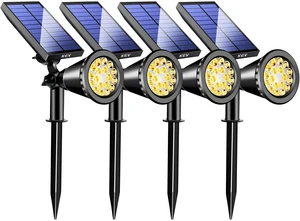 800LM Solar Spot Lights Outdoor Waterproof,Warm White,4Pack 2 Lighting Modes,Adjustable Panel,IPX65 Waterproof,18 LED Solar Lights for Patio,Tree,Landscape,Flag 800LM Solar Spot Lights Outdoor Waterproof,Warm White,4Pack 2 Lighting Modes,Adjustable Panel,IPX65 Waterproof,18 LED Solar Lights for Patio,Tree,Landscape,Flag