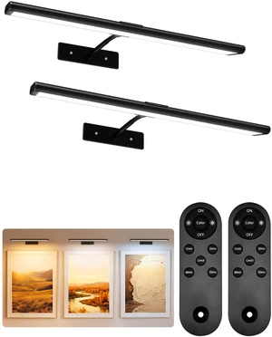 Picture Light for Wall, 16'' Black Rechargeable 4800mAh Black Lights Wireless Remote, Dimmable Magnetic LED Art Painting Light with 3 Color Temperatures, Display for Gallery, Living Room(2P) Picture Light for Wall, 16'' Black Rechargeable 4800mAh Black Lights Wireless Remote, Dimmable Magnetic LED Art Painting Light with 3 Color Temperatures, Display for Gallery, Living Room(2P)