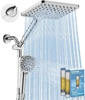 Dual Filtered Rain Shower Head Combo, High Pressure Handheld Shower Head with Adjustable Bar - Rainfall Shower Head And Showerhead with Filter for Hard Water - Removes Chlorine Dual Filtered Rain Shower Head Combo, High Pressure Handheld Shower Head with Adjustable Bar - Rainfall Shower Head And Showerhead with Filter for Hard Water - Removes Chlorine