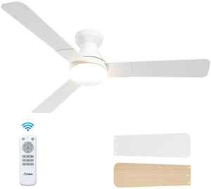 52 Inch White Low Profile Ceiling Fans with Lights and Remote Flush mount, 3-color dimmable light, quiet reversible DC motor, easy install, memory, timer, bedroom, covered outdoor areas 52 Inch White Low Profile Ceiling Fans with Lights and Remote Flush mount, 3-color dimmable light, quiet reversible DC motor, easy install, memory, timer, bedroom, covered outdoor areas