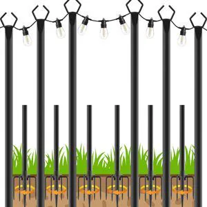 10Ft String Light Poles 6 Pack,Light Poles for Outside Lights,Outdoor with Fence Brackets Hanging Lights,Metal Stand Deck Patio Backyard 10Ft String Light Poles 6 Pack,Light Poles for Outside Lights,Outdoor with Fence Brackets Hanging Lights,Metal Stand Deck Patio Backyard