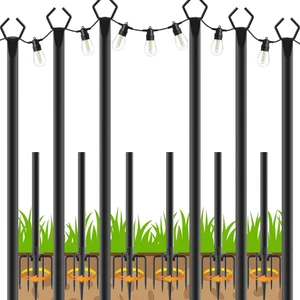 10Ft String Light Poles 6 Pack,Light Poles for Outside Lights,Outdoor with Fence Brackets Hanging Lights,Metal Stand Deck Patio Backyard 10Ft String Light Poles 6 Pack,Light Poles for Outside Lights,Outdoor with Fence Brackets Hanging Lights,Metal Stand Deck Patio Backyard