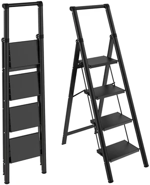4 Step Ladder, Lightweight Aluminum Folding Step Stool Anti-Slip Wide Pedal, 330lbs Capacity Step Ladder for Household Kitchen Office, Black 4 Step Ladder, Lightweight Aluminum Folding Step Stool Anti-Slip Wide Pedal, 330lbs Capacity Step Ladder for Household Kitchen Office, Black