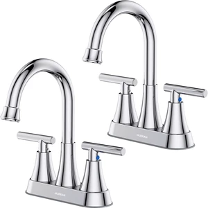 Bathroom Faucets, 4 inch Centerset 2-Handle Lead-Free, Chrome Bathroom Sink Faucet with Pop-up Drain and Supply Lines, Stainless Steel Faucet for Vanity RV Restroom Laundry, 2 Pack Bathroom Faucets, 4 inch Centerset 2-Handle Lead-Free, Chrome Bathroom Sink Faucet with Pop-up Drain and Supply Lines, Stainless Steel Faucet for Vanity RV Restroom Laundry, 2 Pack
