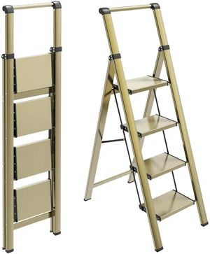 4 Step Ladder, Lightweight Aluminum Folding Step Stool Anti-Slip Wide Pedal, 330lbs Capacity Step Ladder for Household Kitchen Office, Gold 4 Step Ladder, Lightweight Aluminum Folding Step Stool Anti-Slip Wide Pedal, 330lbs Capacity Step Ladder for Household Kitchen Office, Gold