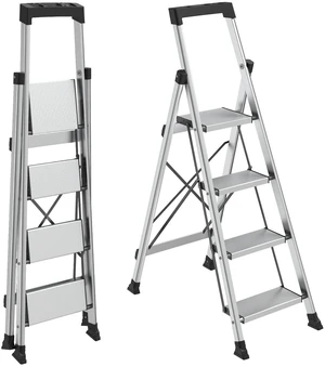 4 Step Ladder, Lightweight Aluminum Folding Step Stool Anti-Slip Wide Pedal, 330lbs Capacity Step Ladder for Household Kitchen Office, Silver 4 Step Ladder, Lightweight Aluminum Folding Step Stool Anti-Slip Wide Pedal, 330lbs Capacity Step Ladder for Household Kitchen Office, Silver