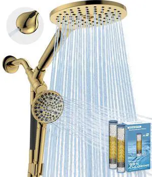 Dual Filtered Rain Shower Head Combo, High Pressure Handheld Shower Head with Adjustable Bar - Rainfall Shower Head And Showerhead with Filter for Hard Water - Removes Chlorine(Gold) Dual Filtered Rain Shower Head Combo, High Pressure Handheld Shower Head with Adjustable Bar - Rainfall Shower Head And Showerhead with Filter for Hard Water - Removes Chlorine(Gold)