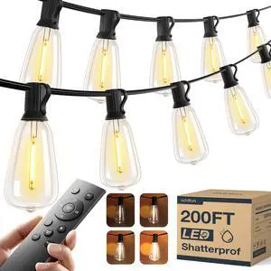 200FT(50FT*4) Outdoor String Lights ST38 LED with Remote Waterproof Dimmable Shatterproof Replaceable Bulbs, Connectable Hanging Strand for Porch Backyard Patio Garden Deck Outside, Timer 200FT(50FT*4) Outdoor String Lights ST38 LED with Remote Waterproof Dimmable Shatterproof Replaceable Bulbs, Connectable Hanging Strand for Porch Backyard Patio Garden Deck Outside, Timer