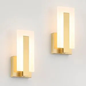 Modern LED Wall Sconce Set of 2, Dimmable Hardwired Bathroom Vanity Light Indoor Wall Sconce for Hallway, Bedroom, Study, Living Room, 9.76 Inch Brass Wall Lights Modern LED Wall Sconce Set of 2, Dimmable Hardwired Bathroom Vanity Light Indoor Wall Sconce for Hallway, Bedroom, Study, Living Room, 9.76 Inch Brass Wall Lights