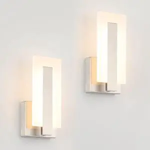 LED Wall Sconce Set of 2, Hardwired Dimmable Wall Mounted Lights, Indoor Wall Lights for Hallway, Bedroom, Study, Living Room, 9.76 Inch Brushed Nickel Wall Sconce Lighting LED Wall Sconce Set of 2, Hardwired Dimmable Wall Mounted Lights, Indoor Wall Lights for Hallway, Bedroom, Study, Living Room, 9.76 Inch Brushed Nickel Wall Sconce Lighting