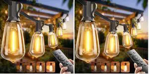 100FT LED Outdoor String Lights with Remote Waterproof Patio Lights with Shatterproof ST38 Replaceable Bulbs, Dimmable Outside Hanging Light Connectable for Porch, Backyard (Pack of 2) 100FT LED Outdoor String Lights with Remote Waterproof Patio Lights with Shatterproof ST38 Replaceable Bulbs, Dimmable Outside Hanging Light Connectable for Porch, Backyard (Pack of 2)