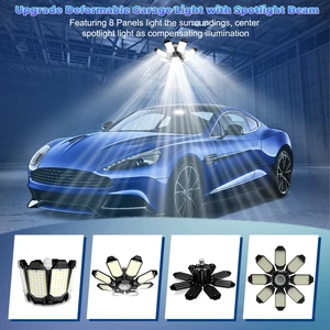 Garage Lights - Super Bright 25000LM Garage Lights Ceiling Led w/ 8 Deformable Panels 6500K Led Light Bulb Srew in E26/E27 Socket with Adjustable Center Spotlight for Barn Workshop Attic Garage Lights - Super Bright 25000LM Garage Lights Ceiling Led w/ 8 Deformable Panels 6500K Led Light Bulb Srew in E26/E27 Socket with Adjustable Center Spotlight for Barn Workshop Attic