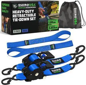 Retractable Ratchet Straps (2-Pack) - 2in x 10ft, 3,033lb, Blue Heavy Duty Auto Self Retracting Tie Downs. For Truck, Cargo Trailer, Motorcycle & UTV, Tangle-Free Storage. Blue Retractable Ratchet Straps (2-Pack) - 2in x 10ft, 3,033lb, Blue Heavy Duty Auto Self Retracting Tie Downs. For Truck, Cargo Trailer, Motorcycle & UTV, Tangle-Free Storage. Blue