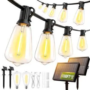 200FT Solar String Lights Outdoor Waterproof with Remote & Timer, LED Shatterproof ST38 Bulbs, USB & Solar Powered Patio Lights for Backyard, Porch, Garden, Wedding, Christmas Decor 200FT Solar String Lights Outdoor Waterproof with Remote & Timer, LED Shatterproof ST38 Bulbs, USB & Solar Powered Patio Lights for Backyard, Porch, Garden, Wedding, Christmas Decor