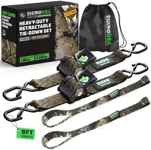 Retractable Ratchet Straps (2-Pack) - 2in x 9ft, 3,033lb, Camo Heavy Duty Auto Self Retracting Tie Downs. For Truck, Cargo Trailer, Motorcycle & UTV, Tangle-Free Storage. Camo Retractable Ratchet Straps (2-Pack) - 2in x 9ft, 3,033lb, Camo Heavy Duty Auto Self Retracting Tie Downs. For Truck, Cargo Trailer, Motorcycle & UTV, Tangle-Free Storage. Camo