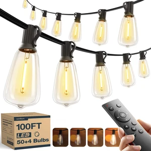 100FT(50FT*2) Outdoor String Lights ST38 LED with Remote Waterproof 54 Dimmable Shatterproof Replaceable Bulbs, Connectable Hanging Strand for Porch Backyard Patio Garden Deck Outside, Timer 100FT(50FT*2) Outdoor String Lights ST38 LED with Remote Waterproof 54 Dimmable Shatterproof Replaceable Bulbs, Connectable Hanging Strand for Porch Backyard Patio Garden Deck Outside, Timer