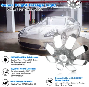 Garage Lighting - Ultra Brighter 20,000LM Garage Daylight 6500K E26/E27 Screw in Garage Bulbs w/ 8 Deformable Panels Compatible for Workshop Basement Attic Utility Laundry Storage - 1Pack Garage Lighting - Ultra Brighter 20,000LM Garage Daylight 6500K E26/E27 Screw in Garage Bulbs w/ 8 Deformable Panels Compatible for Workshop Basement Attic Utility Laundry Storage - 1Pack
