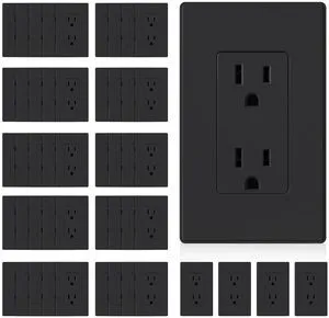 Matte Black Standard Decorator Electrical Wall Receptacle Outlet, 15A 125V, 2 Pole 3 Wire, Non-Tamper Resistant, NEMA 5-15R, Self-Grounding, Wall Plate Included, UL Listed, 50 Pack Matte Black Standard Decorator Electrical Wall Receptacle Outlet, 15A 125V, 2 Pole 3 Wire, Non-Tamper Resistant, NEMA 5-15R, Self-Grounding, Wall Plate Included, UL Listed, 50 Pack
