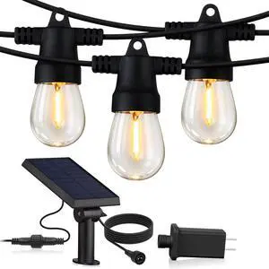 Ambience Hybrid Outdoor String Lights - Dual Plug and Solar Powered Waterproof LED Light String for Outside - 48 Ft, Soft White Edison Bulbs, for Camping, Patio, Cafe, Yard, Porch Ambience Hybrid Outdoor String Lights - Dual Plug and Solar Powered Waterproof LED Light String for Outside - 48 Ft, Soft White Edison Bulbs, for Camping, Patio, Cafe, Yard, Porch
