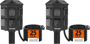 Outdoor Power Strip Weatherproof, 25 FT Extension Cord with Stake, 6 Grounded Outlets for Christmas Yard Decorations and Inflatables, 15A/1875W, ETL Listed (Pack of 2) Outdoor Power Strip Weatherproof, 25 FT Extension Cord with Stake, 6 Grounded Outlets for Christmas Yard Decorations and Inflatables, 15A/1875W, ETL Listed (Pack of 2)