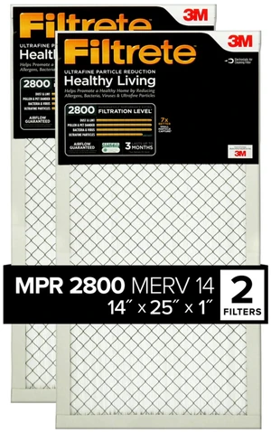 14x25x1 Air Filter, MERV 14, MPR 2800, 2 HVAC Filters Ultrafine Particle Reduction, 3-Month AC/Furnace Filters, Cleaner Air, Reliable Airflow, (Act.Size 13.844x24.844x0.78 in) 14x25x1 Air Filter, MERV 14, MPR 2800, 2 HVAC Filters Ultrafine Particle Reduction, 3-Month AC/Furnace Filters, Cleaner Air, Reliable Airflow, (Act.Size 13.844x24.844x0.78 in)