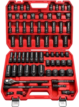 Master 1/2" Drive Impact Socket Set, 67-Piece Standard & Deep Master Impact Socket Set SAE 3/8"-1-1/4" & Metric 8-24mm Socket Set with Ratched Hand, Extension Bar, Reducer, Impact Universal Joint,Cr-V Master 1/2" Drive Impact Socket Set, 67-Piece Standard & Deep Master Impact Socket Set SAE 3/8"-1-1/4" & Metric 8-24mm Socket Set with Ratched Hand, Extension Bar, Reducer, Impact Universal Joint,Cr-V