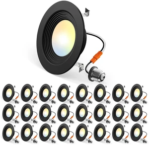24 Pack 4 inch 5CCT LED Recessed Lighting, Retrofit Can Lights, Black Baffle Trim, Dimmable, 8.5W=60W, 650LM, 2700K/3000K/4000K/5000K/6000K Selectable, Easy Install, IC & Damp Rated, ETL & FCC 24 Pack 4 inch 5CCT LED Recessed Lighting, Retrofit Can Lights, Black Baffle Trim, Dimmable, 8.5W=60W, 650LM, 2700K/3000K/4000K/5000K/6000K Selectable, Easy Install, IC & Damp Rated, ETL & FCC